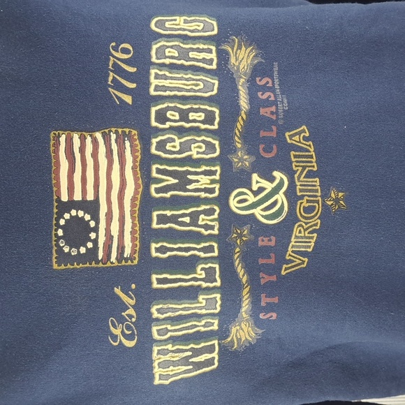 Vintage Y2K Williamsburg Virginia navy blue & gold XL travel graphic sweatshirt - Picture 3 of 6